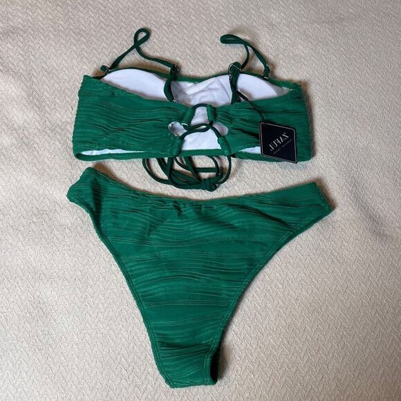 Zaful Womens Swimsuit Strapless Bikini Green High Waist Medium Two Piece Cheeky - Picture 9 of 11
